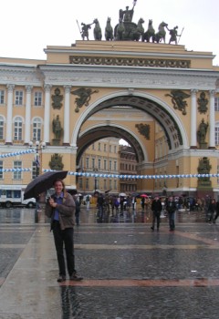 Bryan in the rain at Palace Square