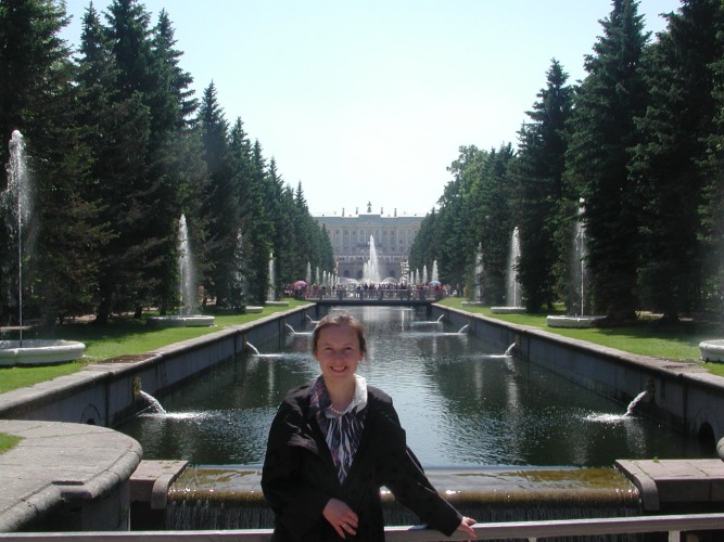 Anya at the Grand Canal at Peterhof