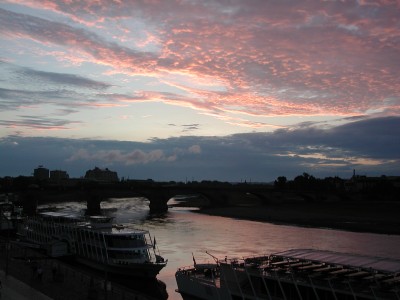 Bridge over Elbe river in sunset