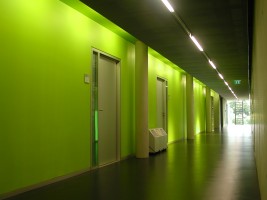 Bright green hallway